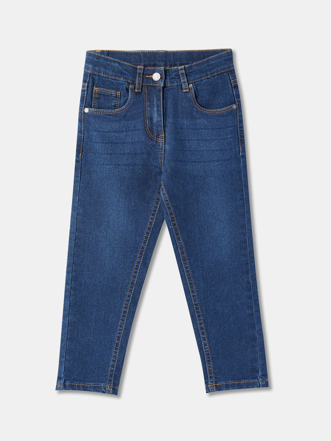 

R&B Girls Mid-Rise Light Fade Whiskers & Chevrons Cotton Jeans, Navy blue