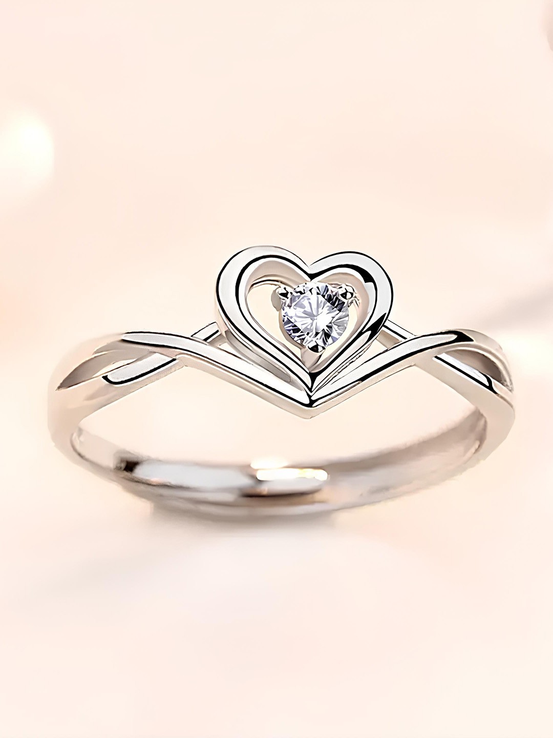 

KARISHMA KREATIONS Women Set of 2 Silver-Plated Studded Adjustable Finger Rings