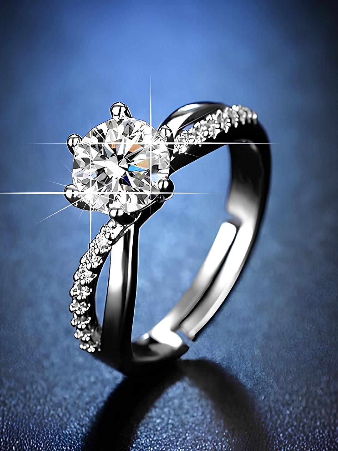 

KARISHMA KREATIONS Set Of 2 Platinum Finish Cubic Zirconia Silver-Plated Ring