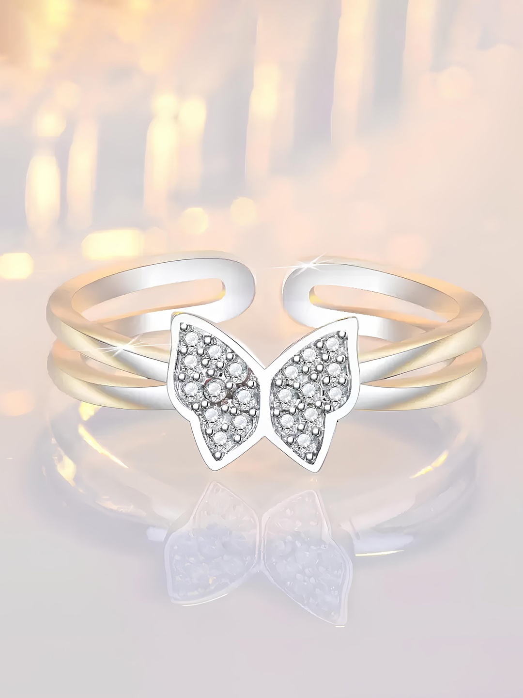 

KARISHMA KREATIONS Set Of 2 Silver-Plated CZ-Studded Adjustable Finger Rings