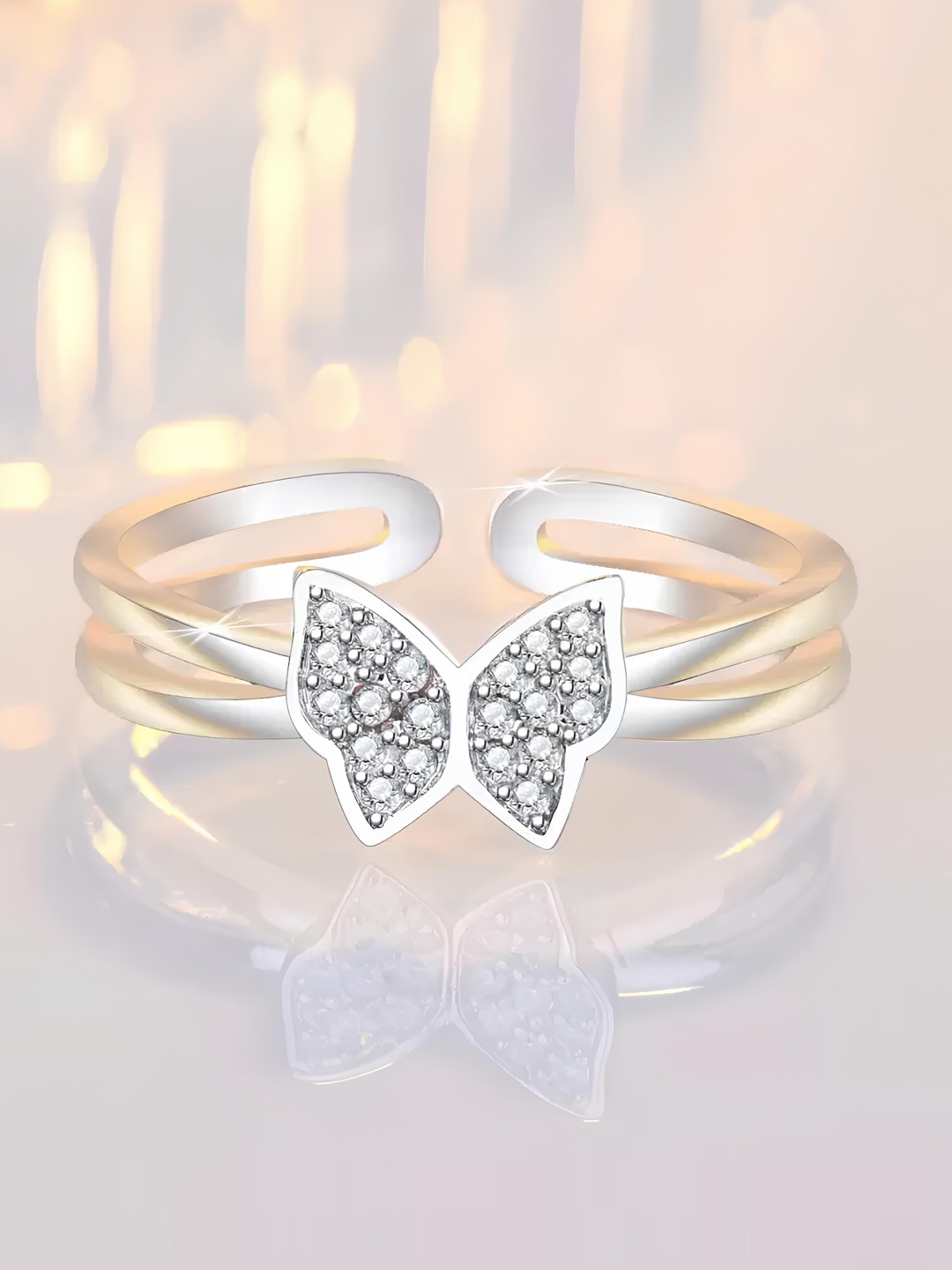 

KARISHMA KREATIONS Set Of 2 Silver-Plated CZ-Studded Adjustable Finger Rings