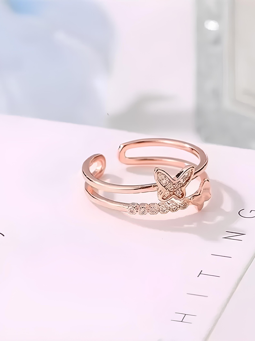 

KARISHMA KREATIONS Set Of 2 Rose Gold-Plated Cubic Zirconia Adjustable Finger Rings