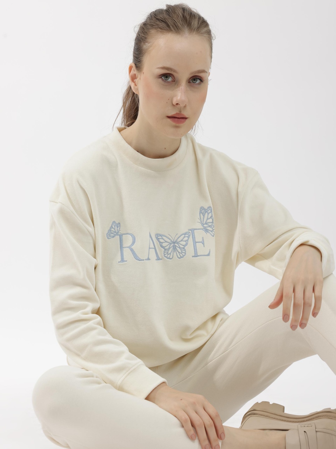 

RAREISM Round Neck Embroidered Sweatshirt, Beige