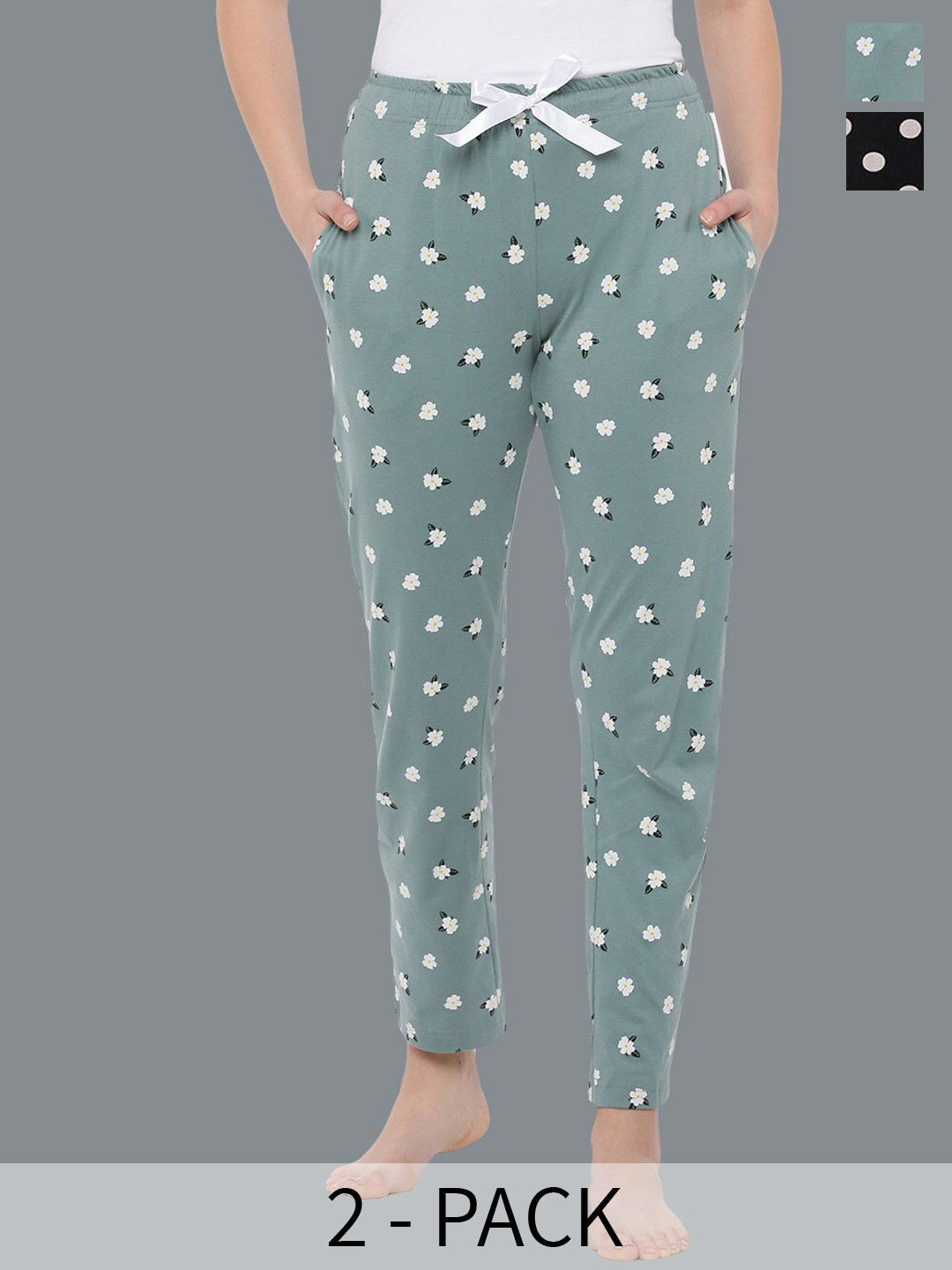 

Dollar Missy Women Pack Of 2 Printed Lounge Pants, Sea green