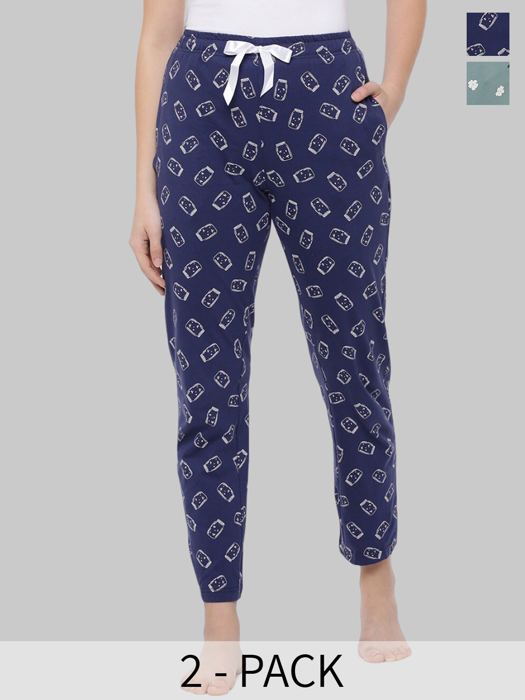 

Dollar Missy Women Pack Of 2 Printed Relaxed Fit High-Rise Pyjama, Navy blue