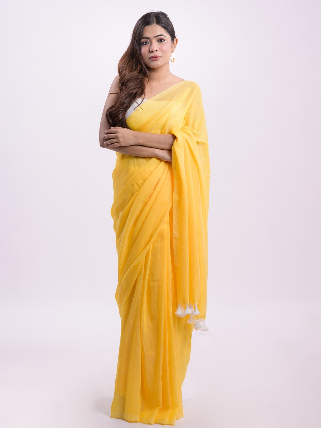

RODDUR Pure Cotton Saree With Tassels Pala, Yellow