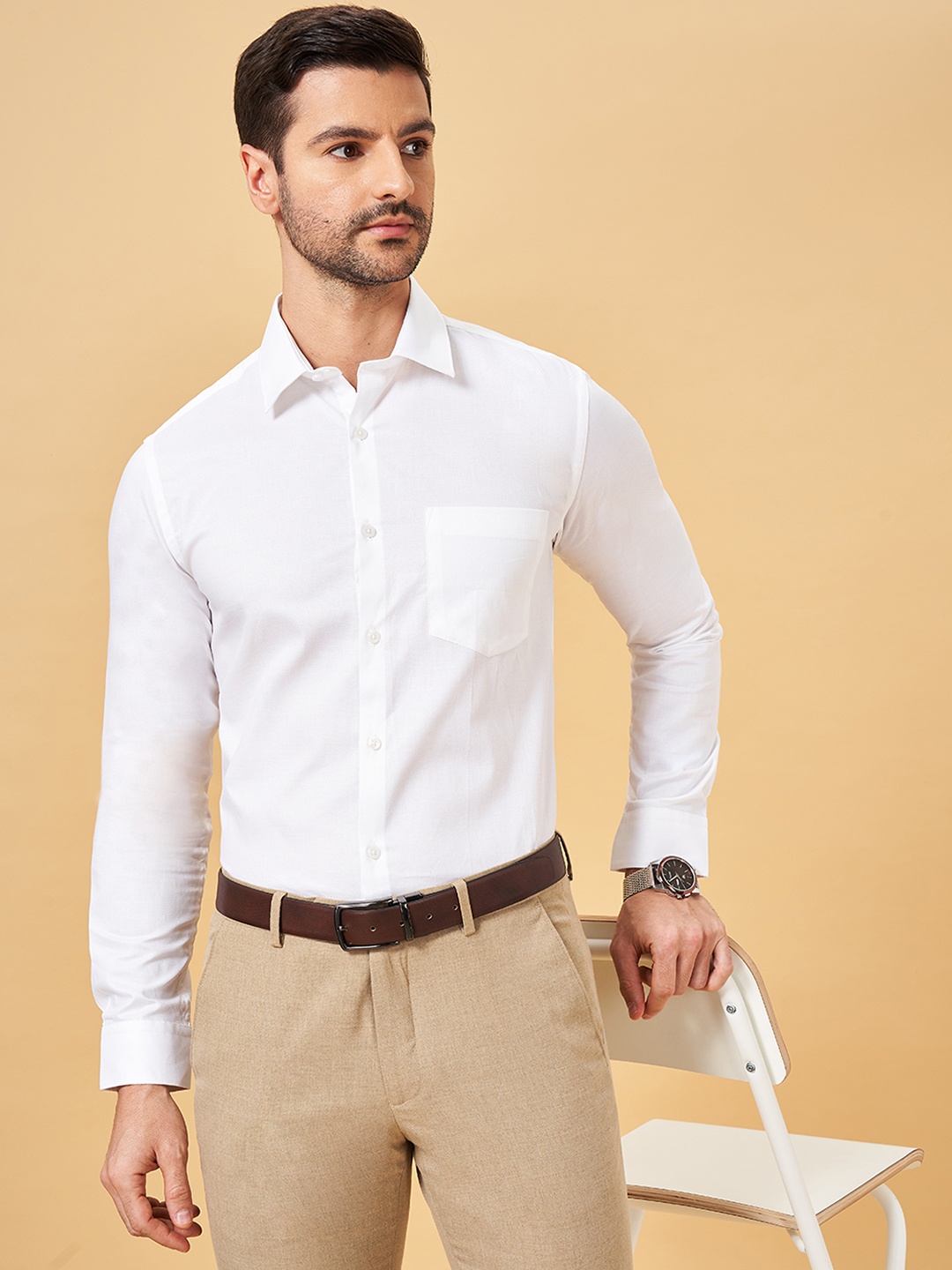 

BYFORD by Pantaloons Slim Fit Long Sleeves Pure Cotton Formal Shirt, White