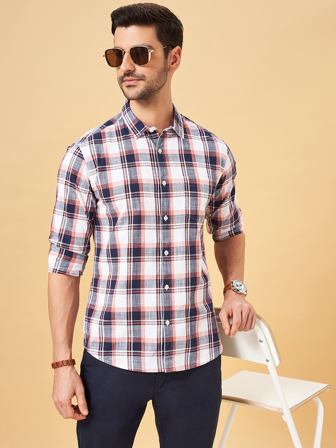

BYFORD by Pantaloons Slim Fit Tartan Checked Cotton Casual Shirt, White