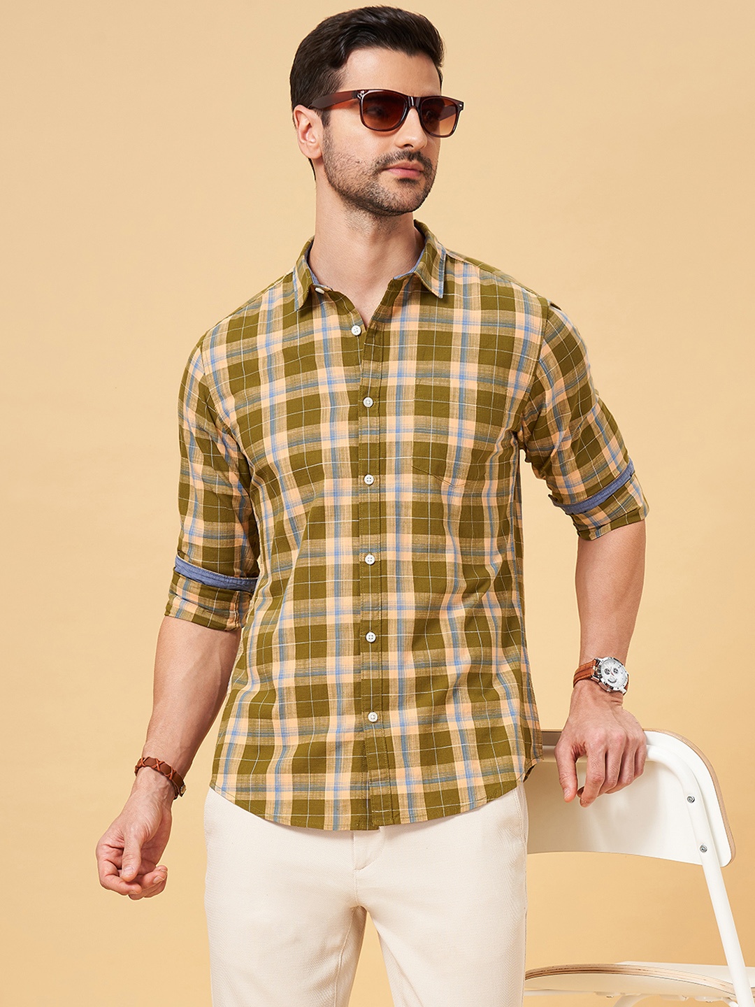 

BYFORD by Pantaloons Slim Fit Checked Cotton Casual Shirt, Brown