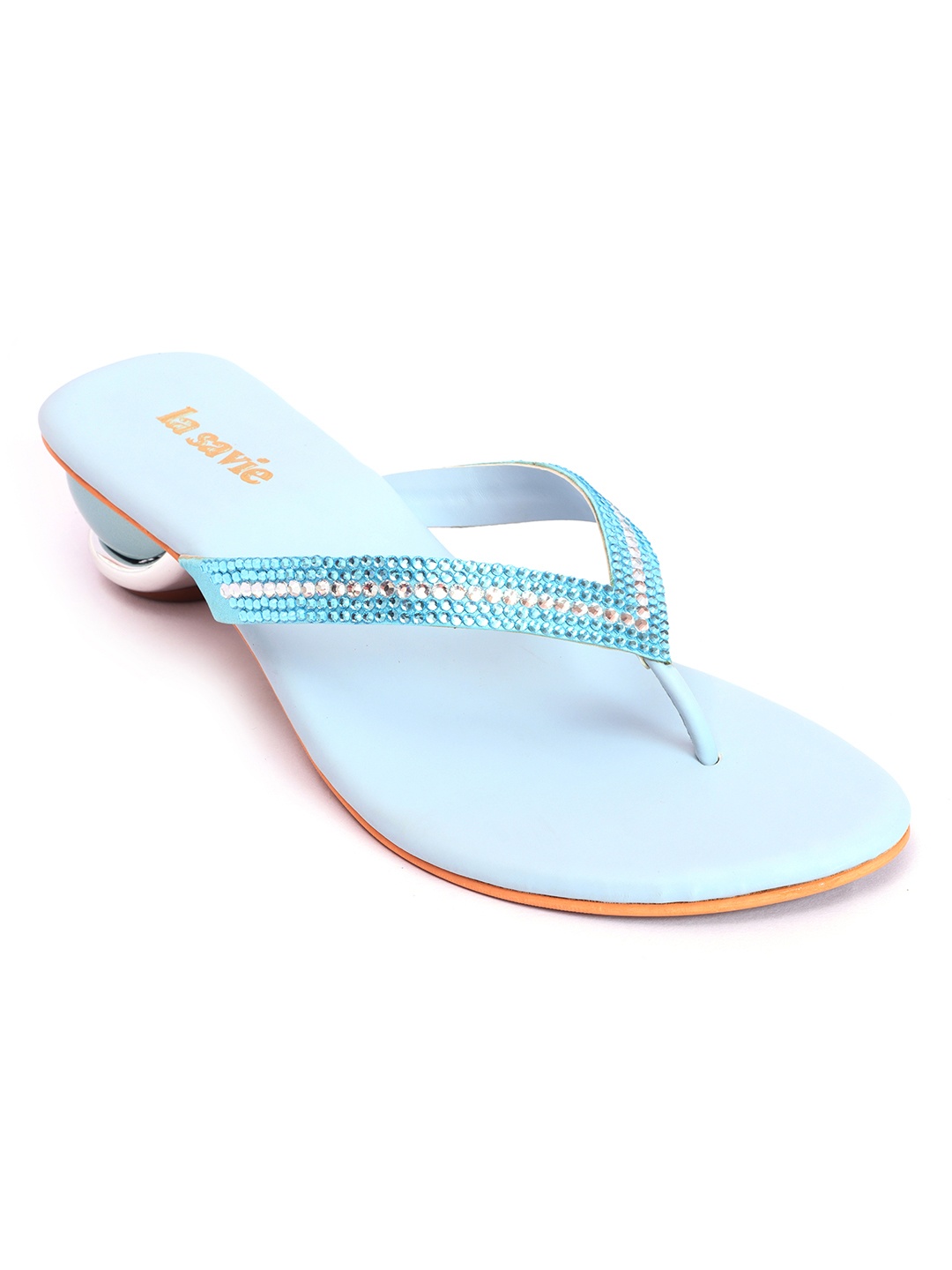 

LA SAVIE Embellished Open Toe Block Heels, Blue