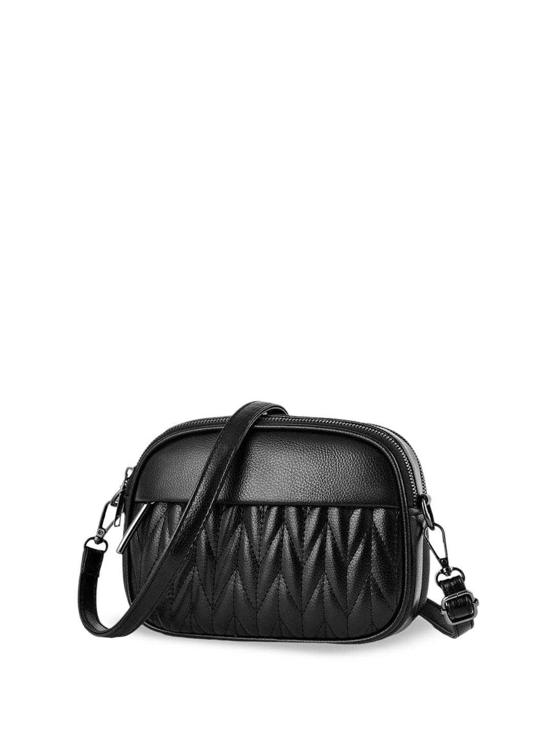 

SYGA Textured Structured Sling Bag with Quilted, Black