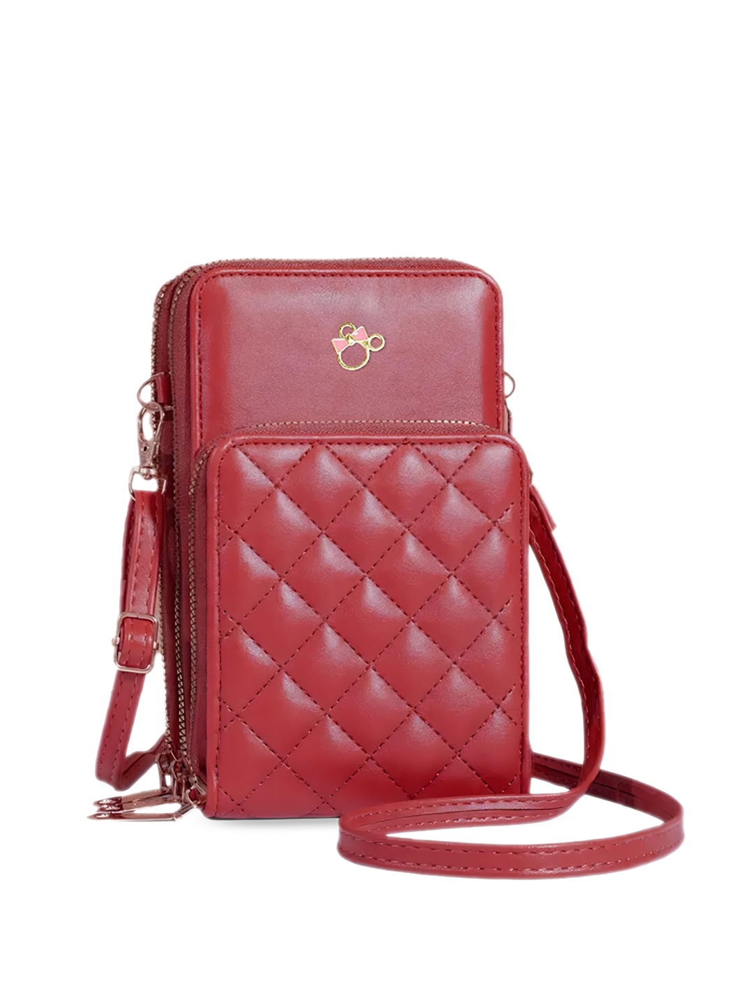 SYGA Textured Leather Structured Sling Bag With Quilted, Red