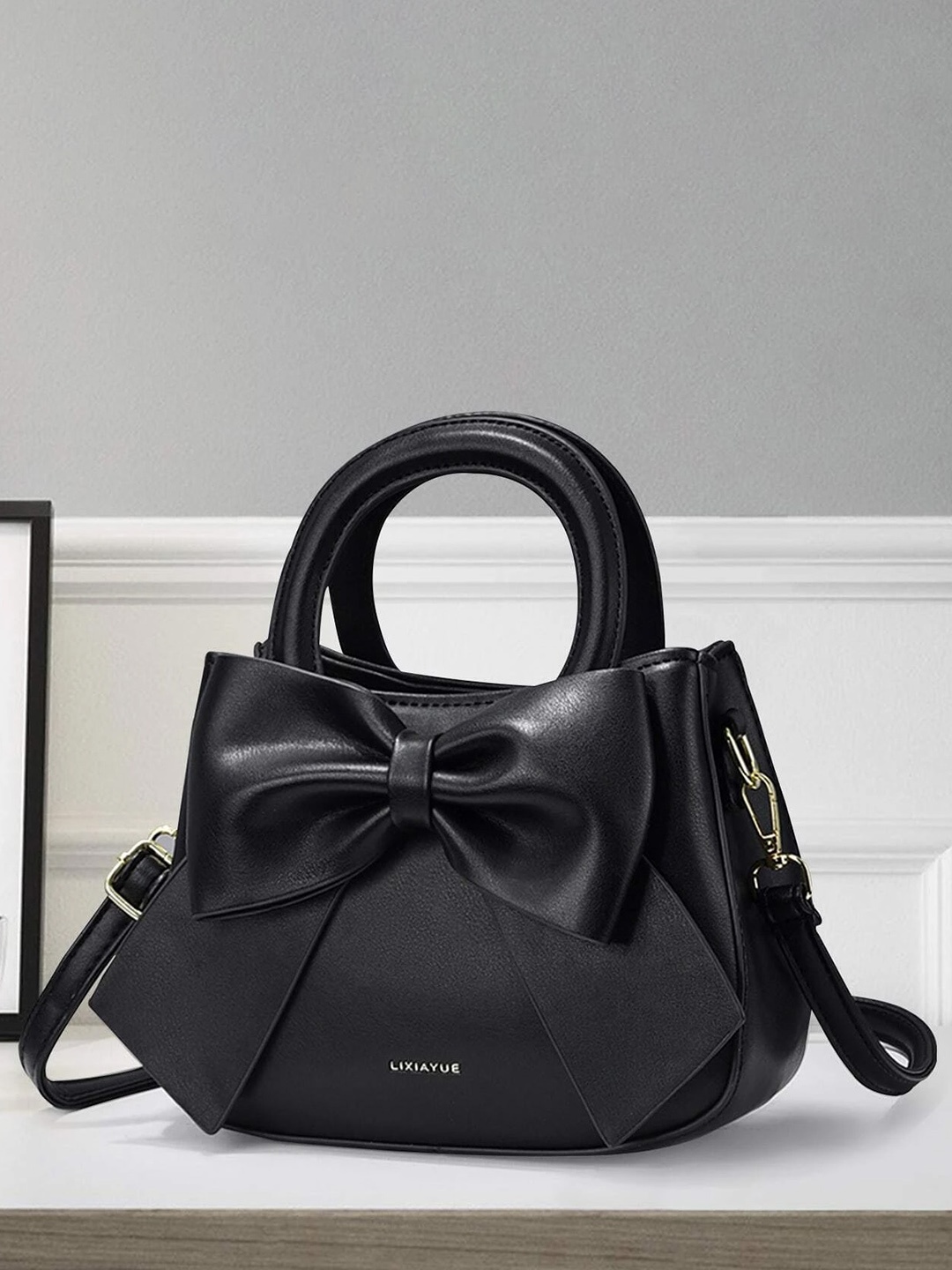 

SYGA Structured Handheld Bag With Bow Detail, Black