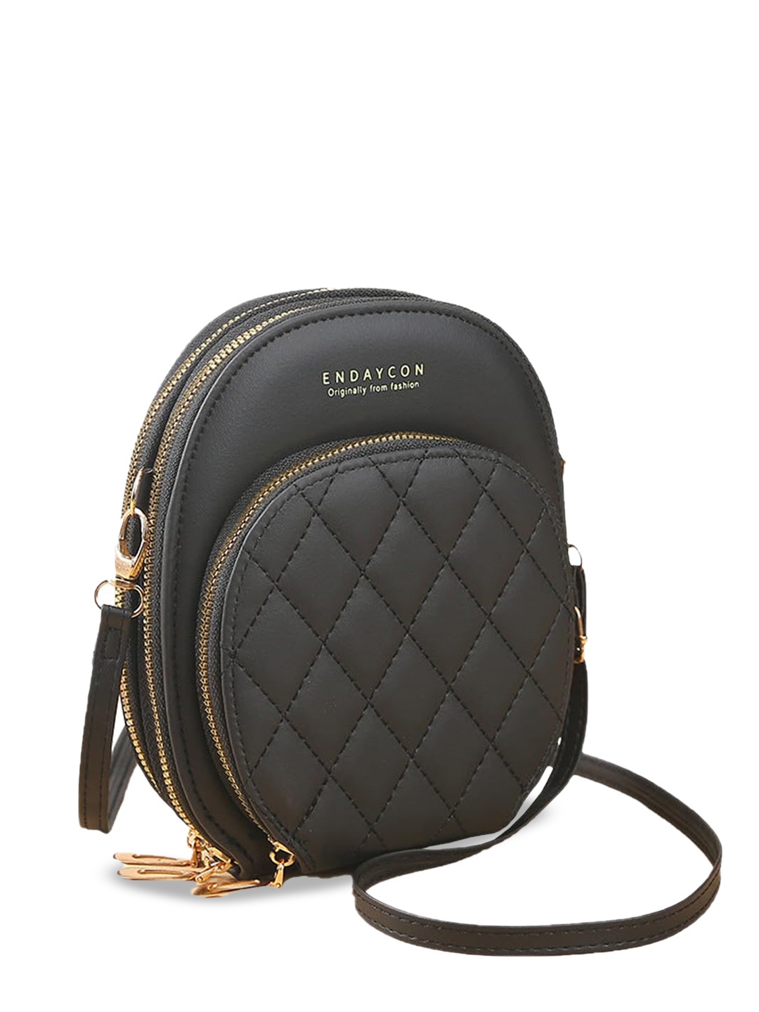 

SYGA Textured Leather Structured Sling Bag, Black