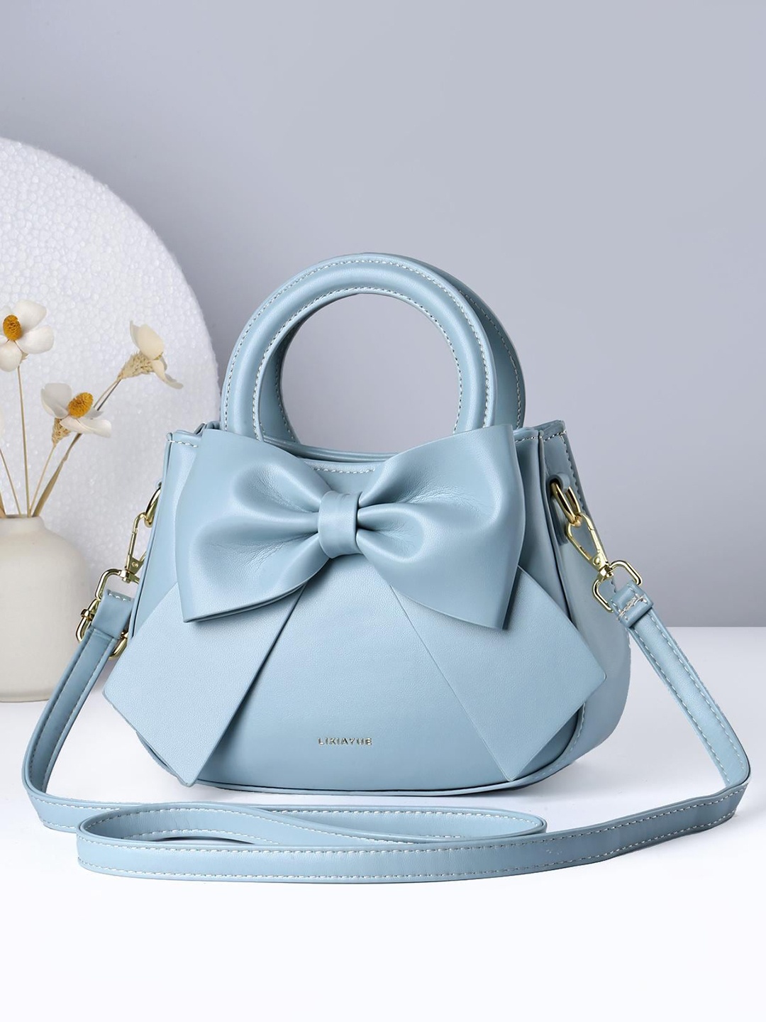 

SYGA Structured Handheld Bag with Bow Detail, Blue