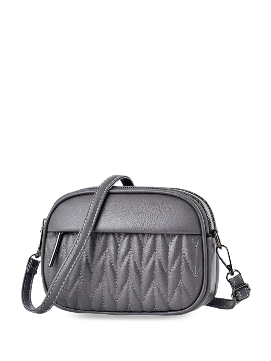 SYGA Textured Leather Structured Sling Bag, Grey