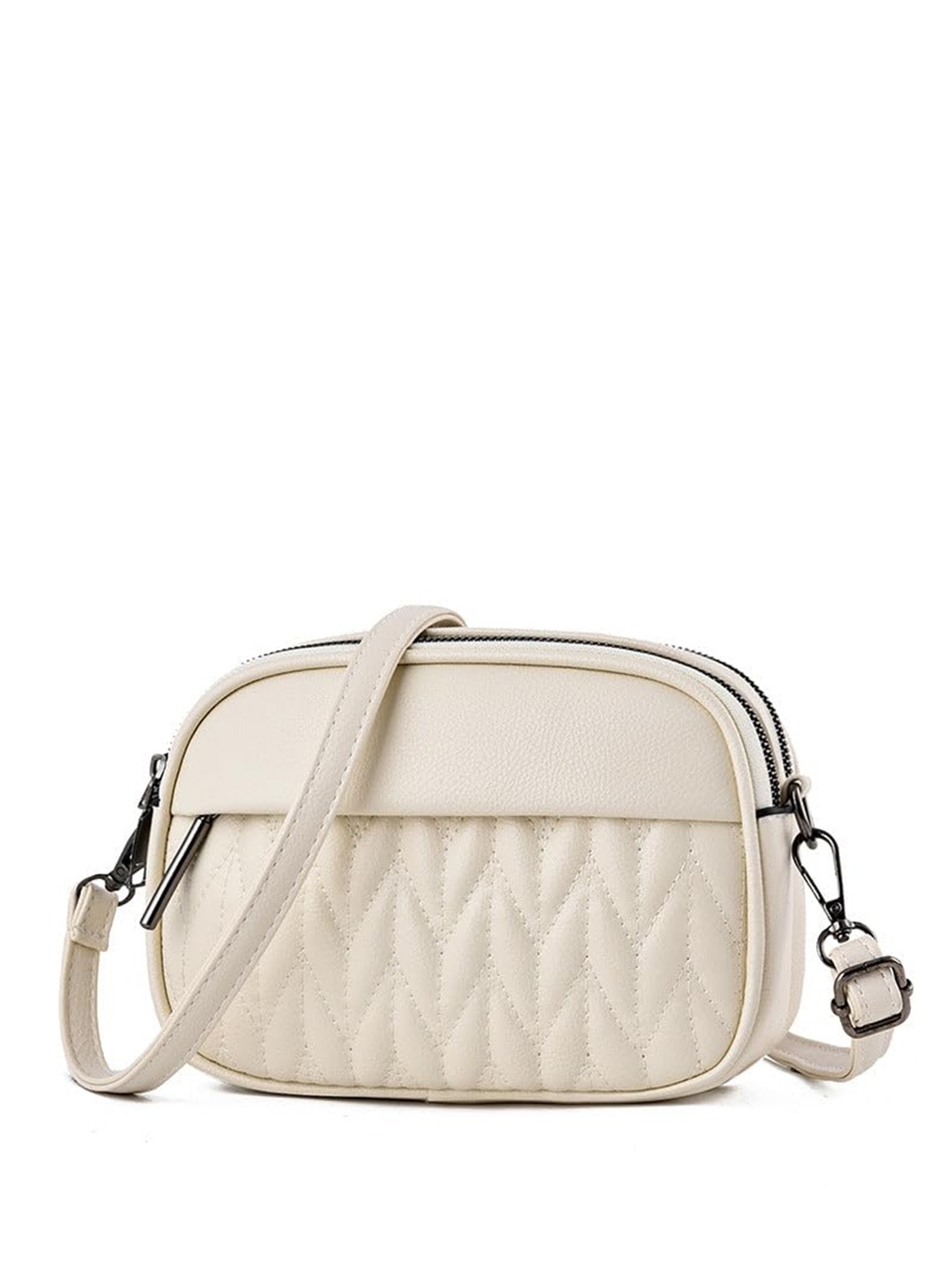 SYGA Textured Structured Sling Bag with Quilted, White