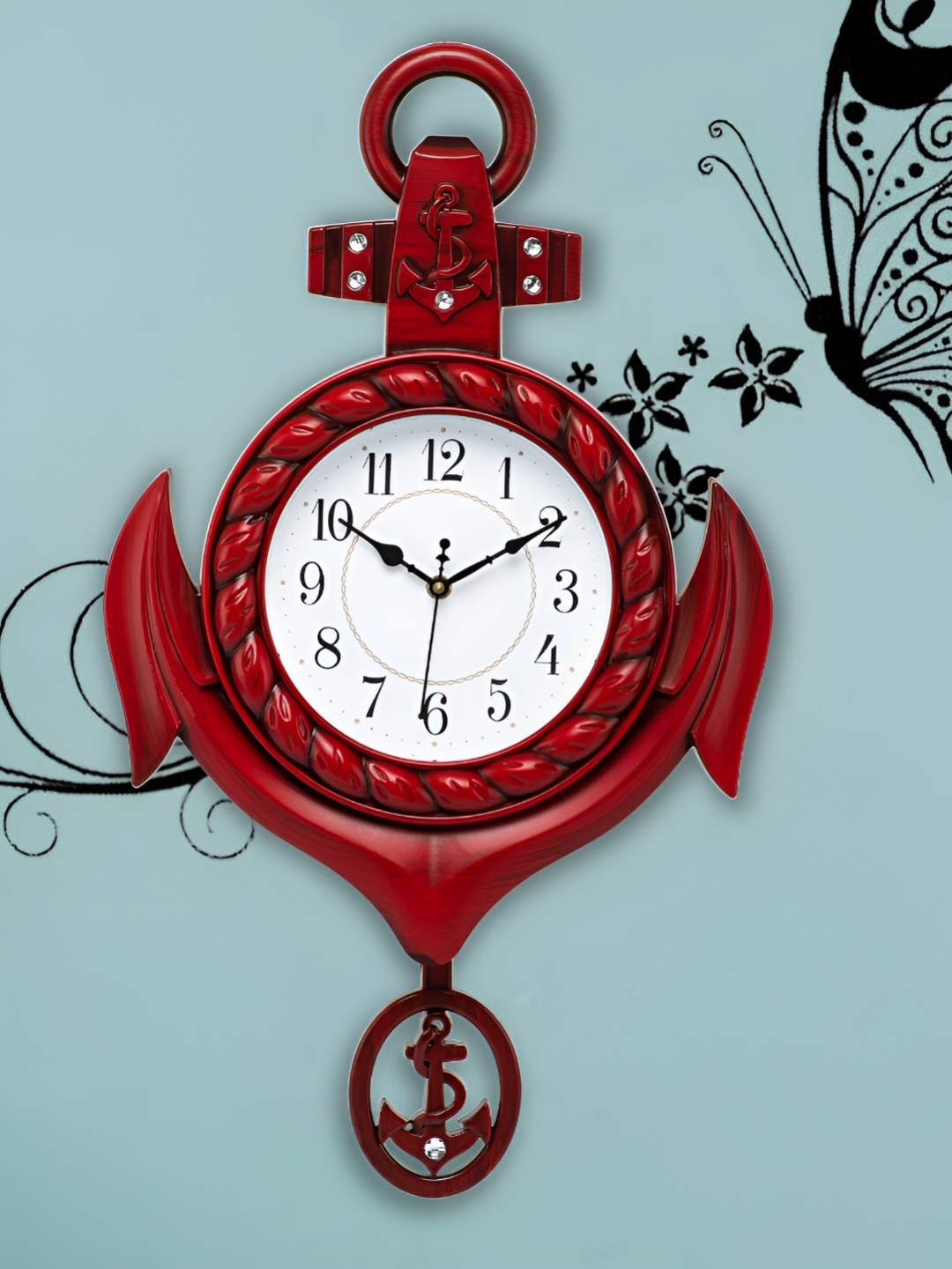 

Attractionz Red Round Shaped Textured Pendulum Contemporary Analogue Wall Clock