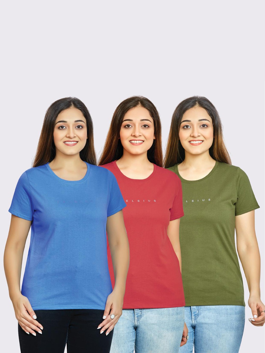 

CELSIUS Pack of 3 Brand Logo Printed T-shirts, Blue