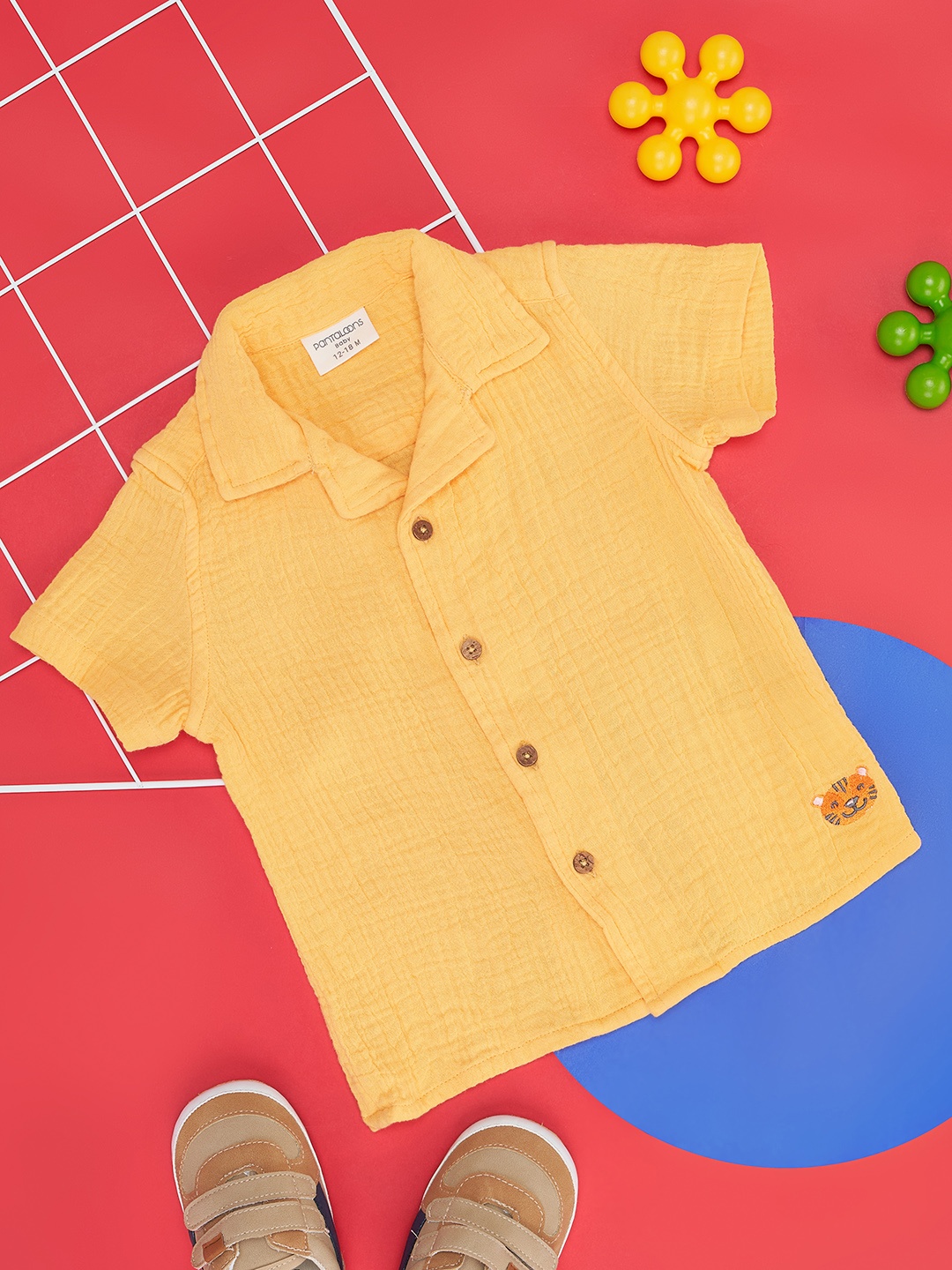 Pantaloons Baby Boys Textured Pure Cotton Casual Shirt, Yellow