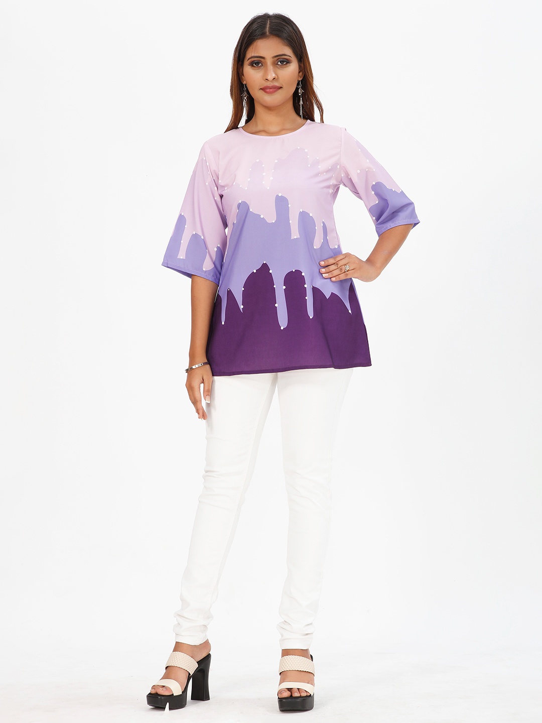 mrutbaa Abstract Printed Round Neck Top, Purple