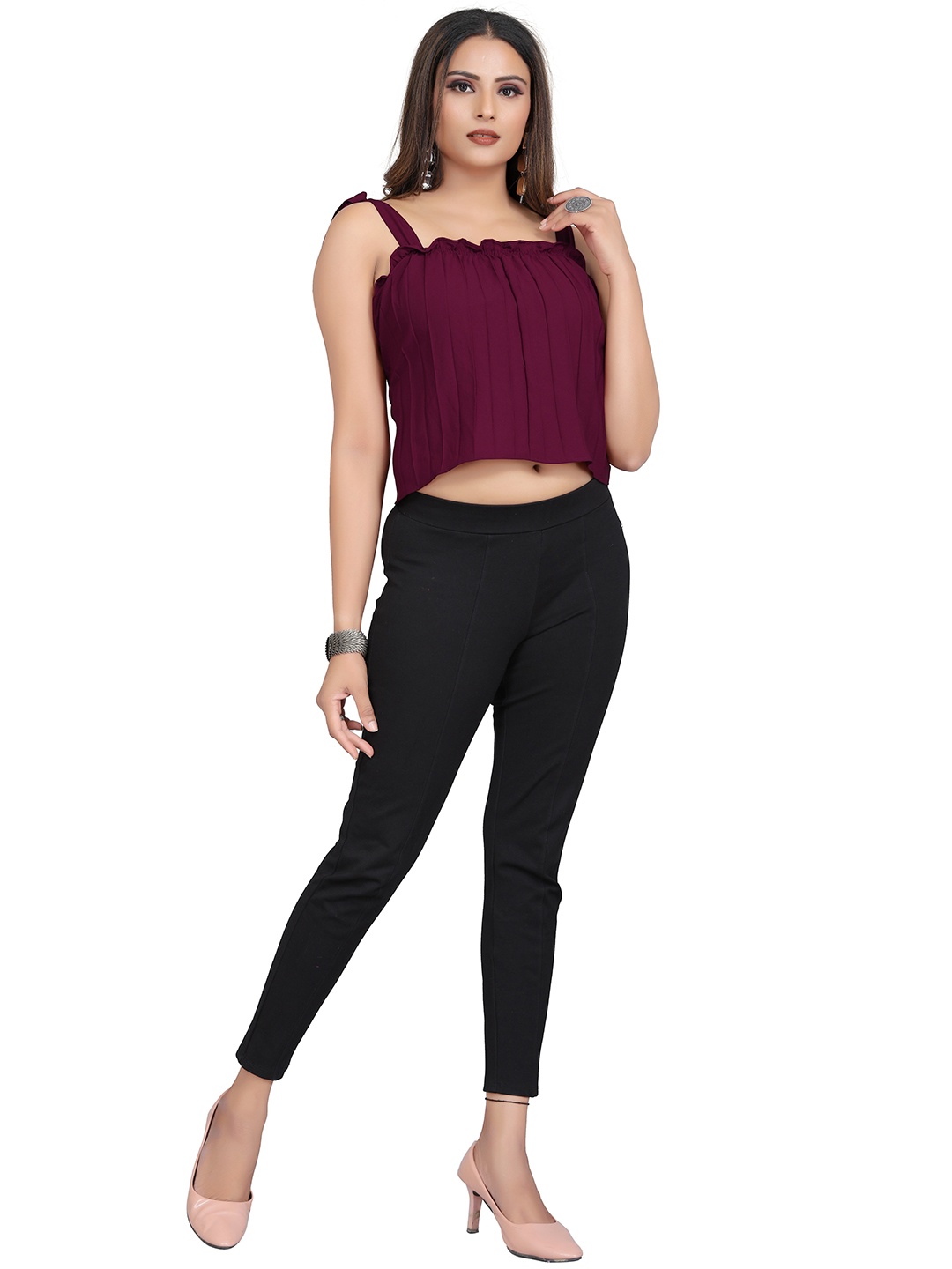 

mrutbaa Shoulder Straps Crop Top, Purple