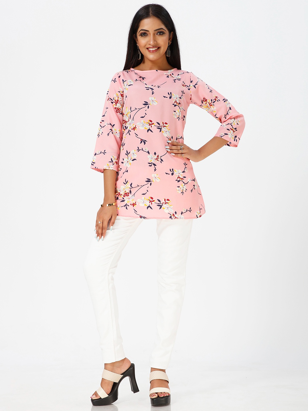

mrutbaa Floral Printed Round Neck Top, Pink