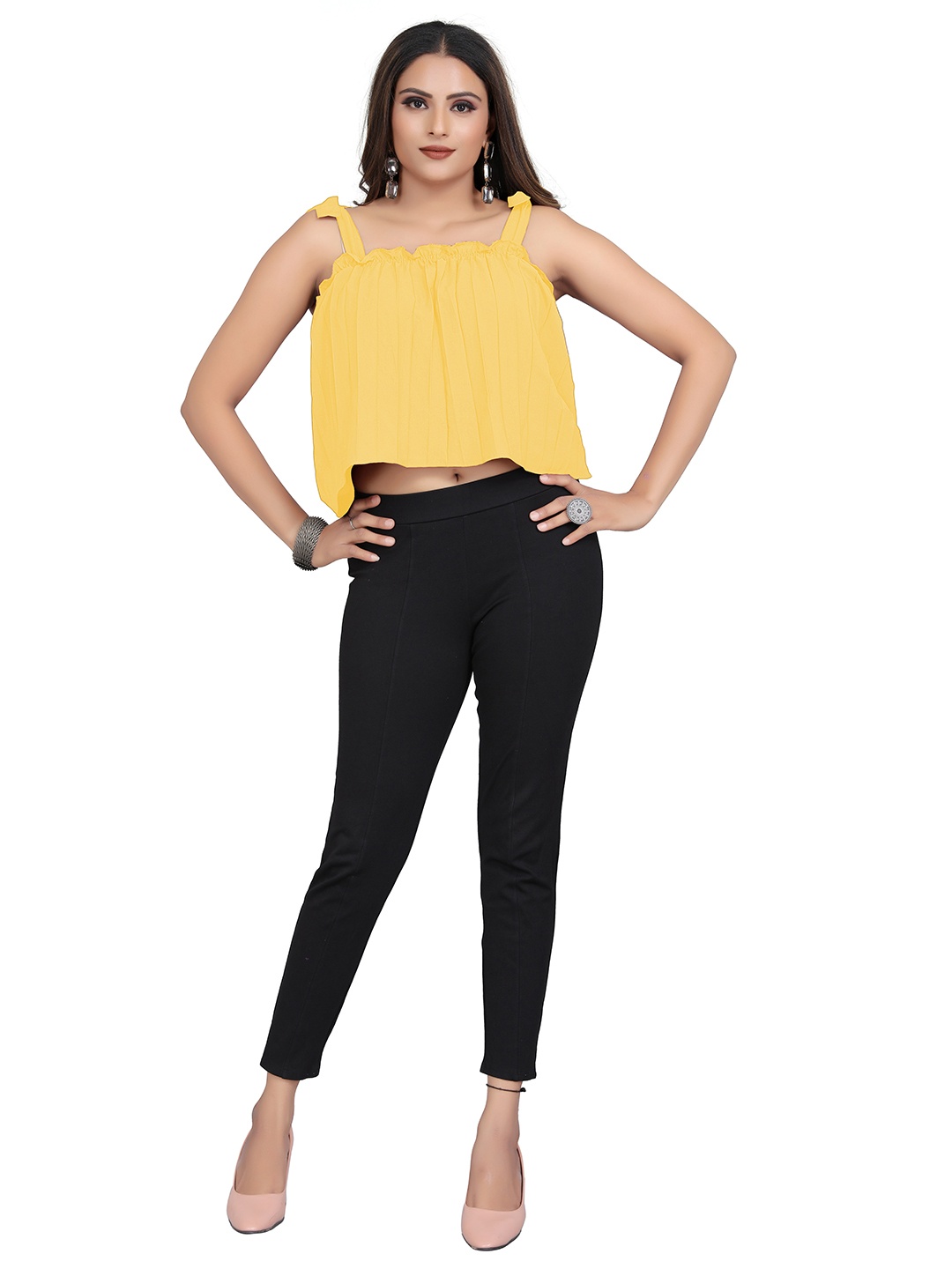 

mrutbaa Shoulder Straps Crop Top, Yellow