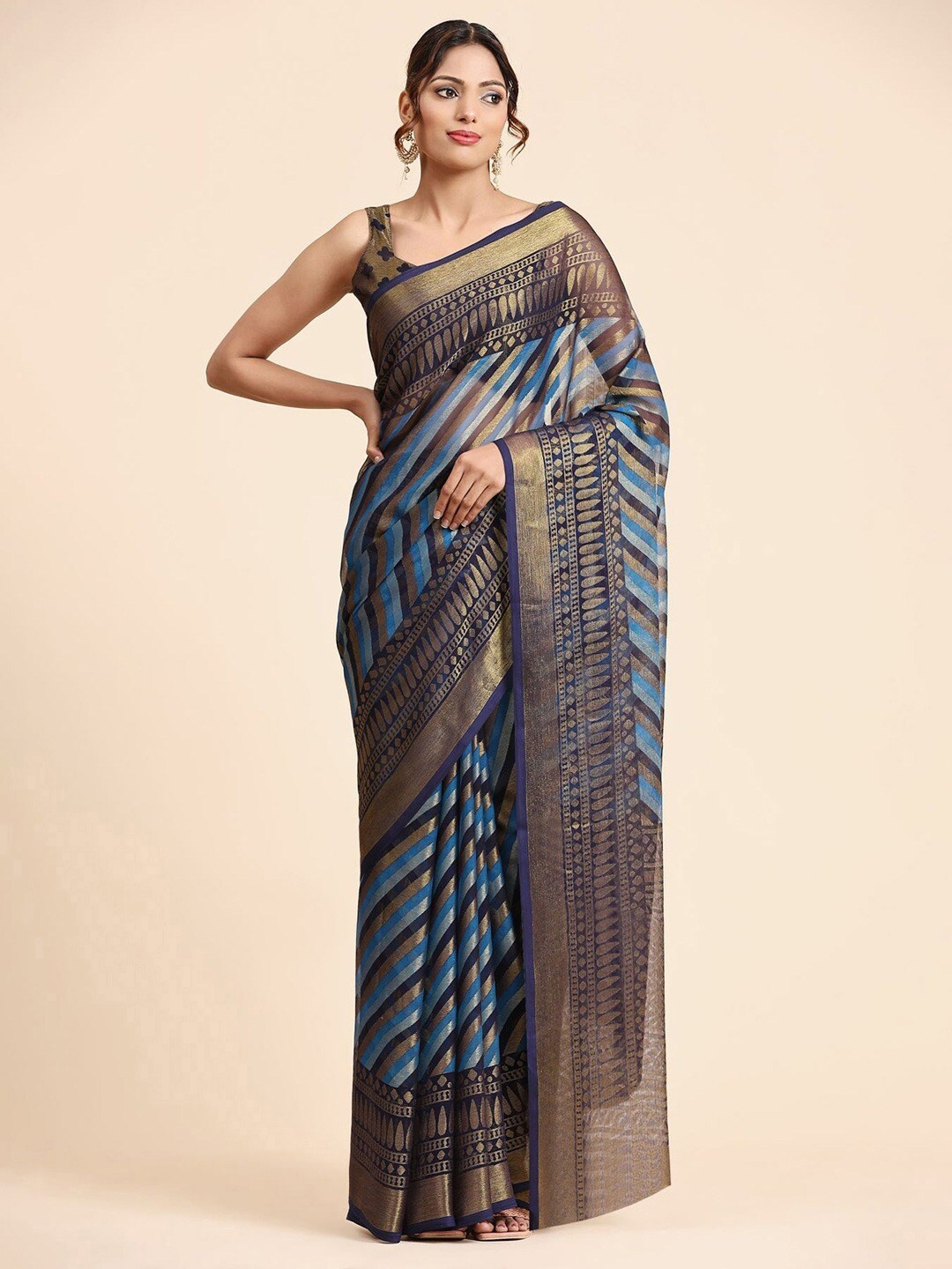 

Sitanjali Leheriya Zari Pure Georgette Saree, Navy blue
