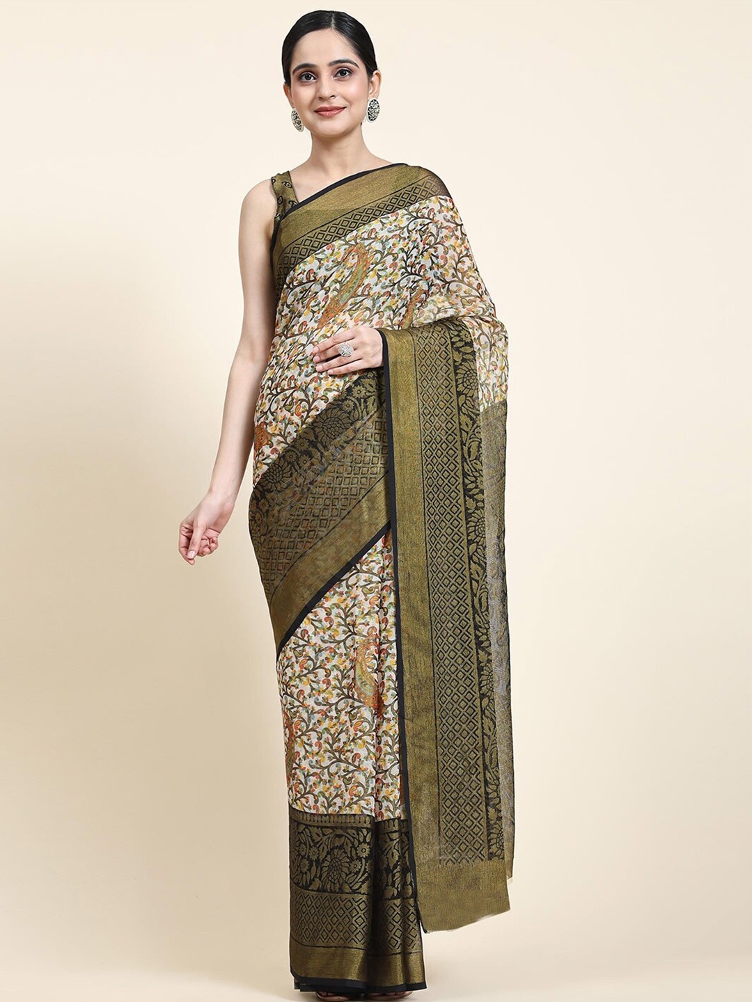 

Sitanjali Floral Printed Pure Georgette Saree, Black