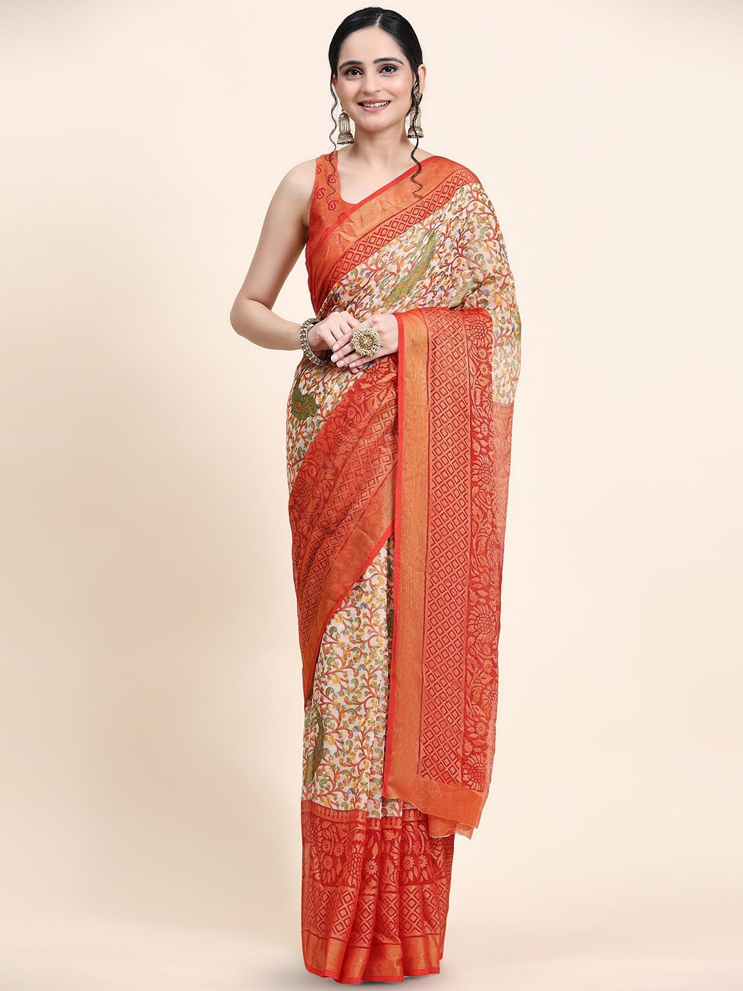 

Sitanjali Ethnic Printed Pure Georgette Saree, Red