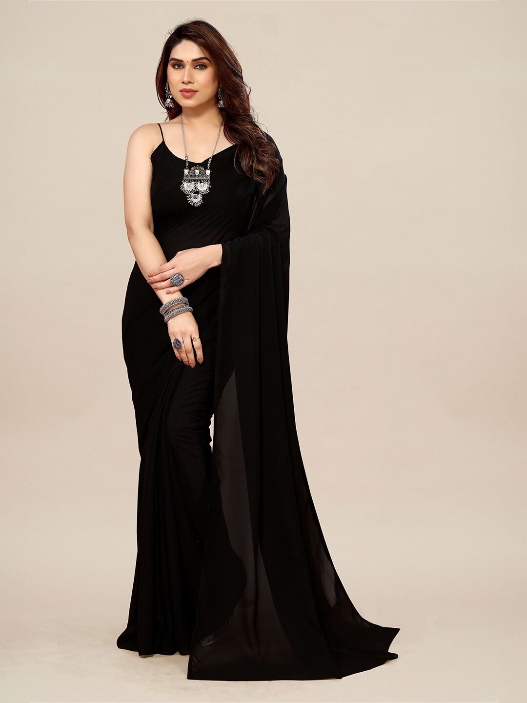 

Sitanjali Pure Georgette Saree, Black