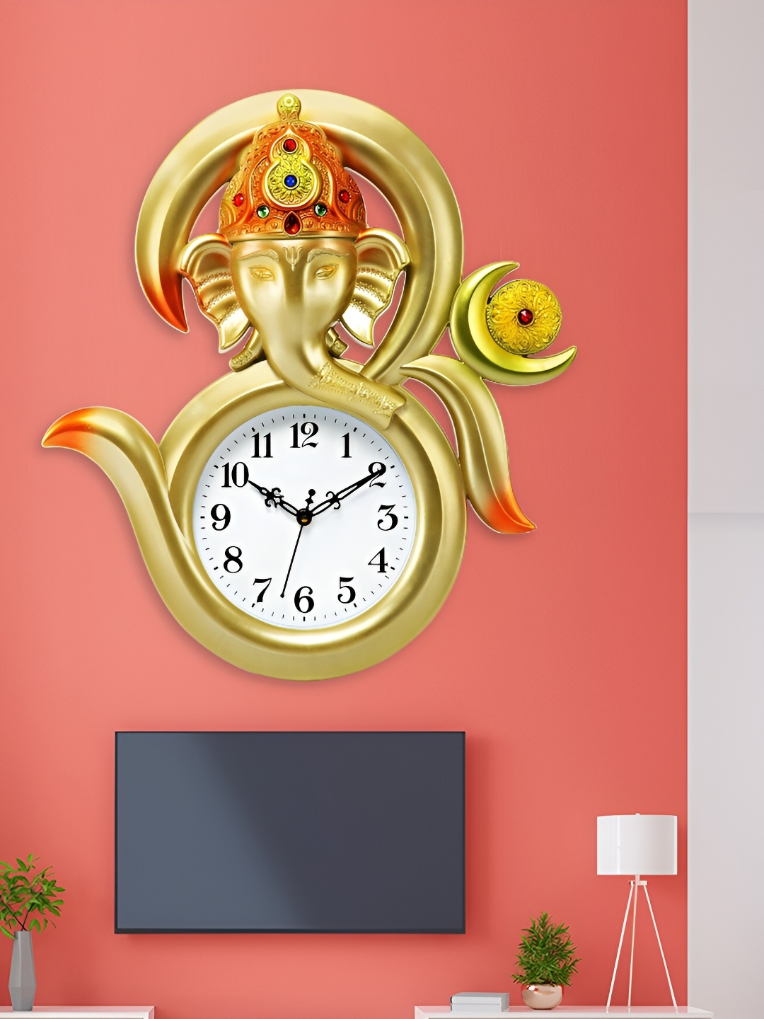 

Attractionz Gold-Toned & White Textured Analogue Traditional Wall Clock