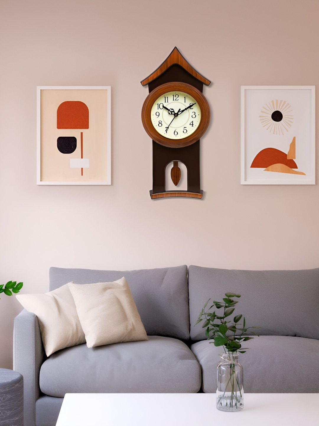 

Attractionz Brown & White Round Traditional Wall Clock