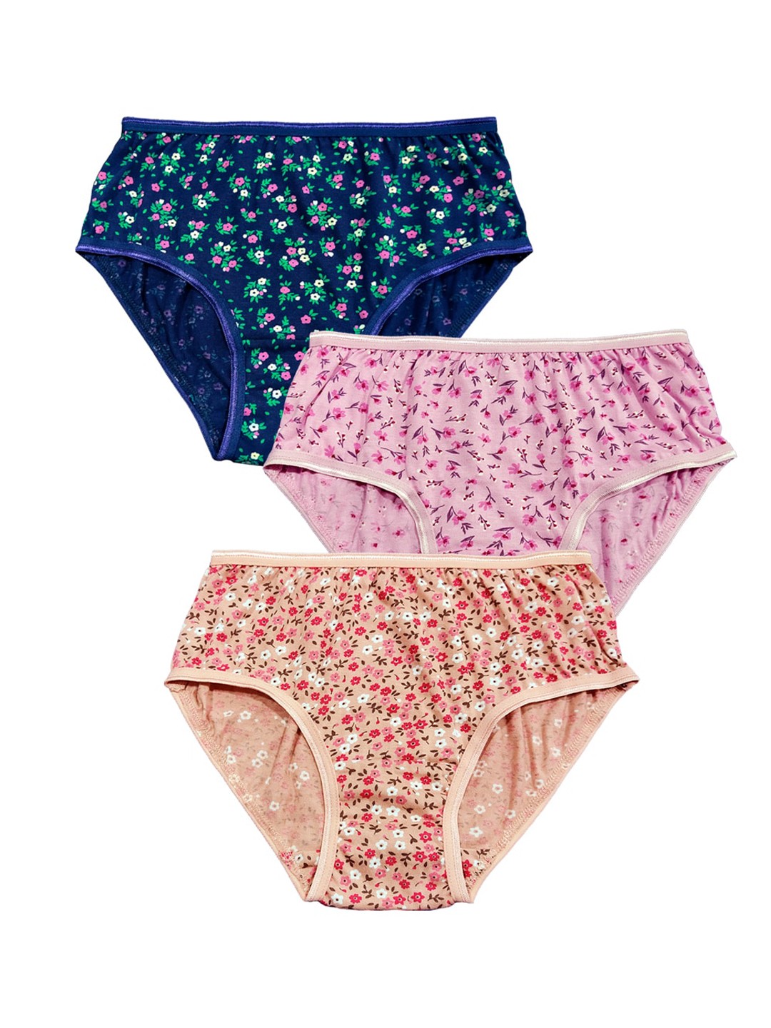 

BAESD Girls Pack Of 3 Floral Printed Pure Cotton Basic Briefs, Blue