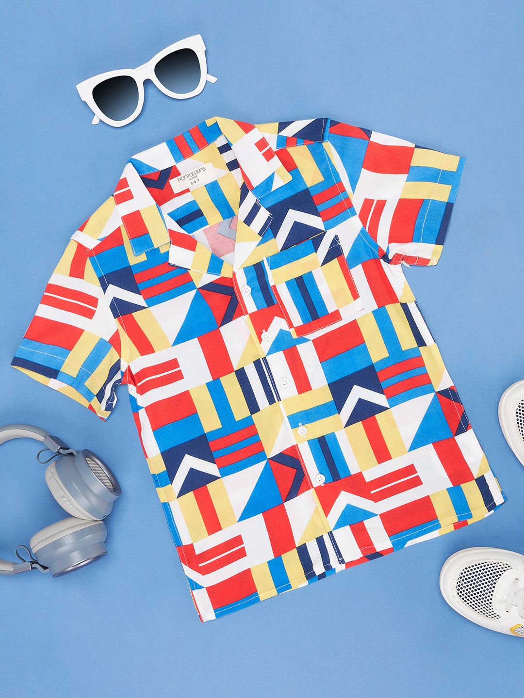 Pantaloons Junior Boys Geometric Printed Casual Shirt, White