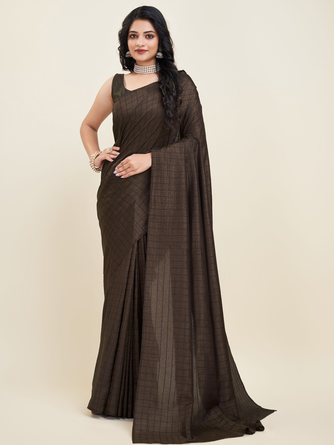 

Sitanjali Checked Printed Sarees, Brown