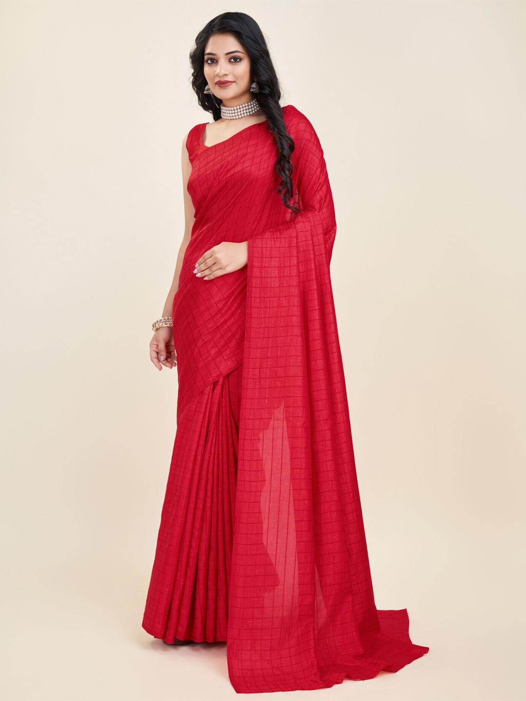 

Sitanjali Checked Georgette Saree, Red