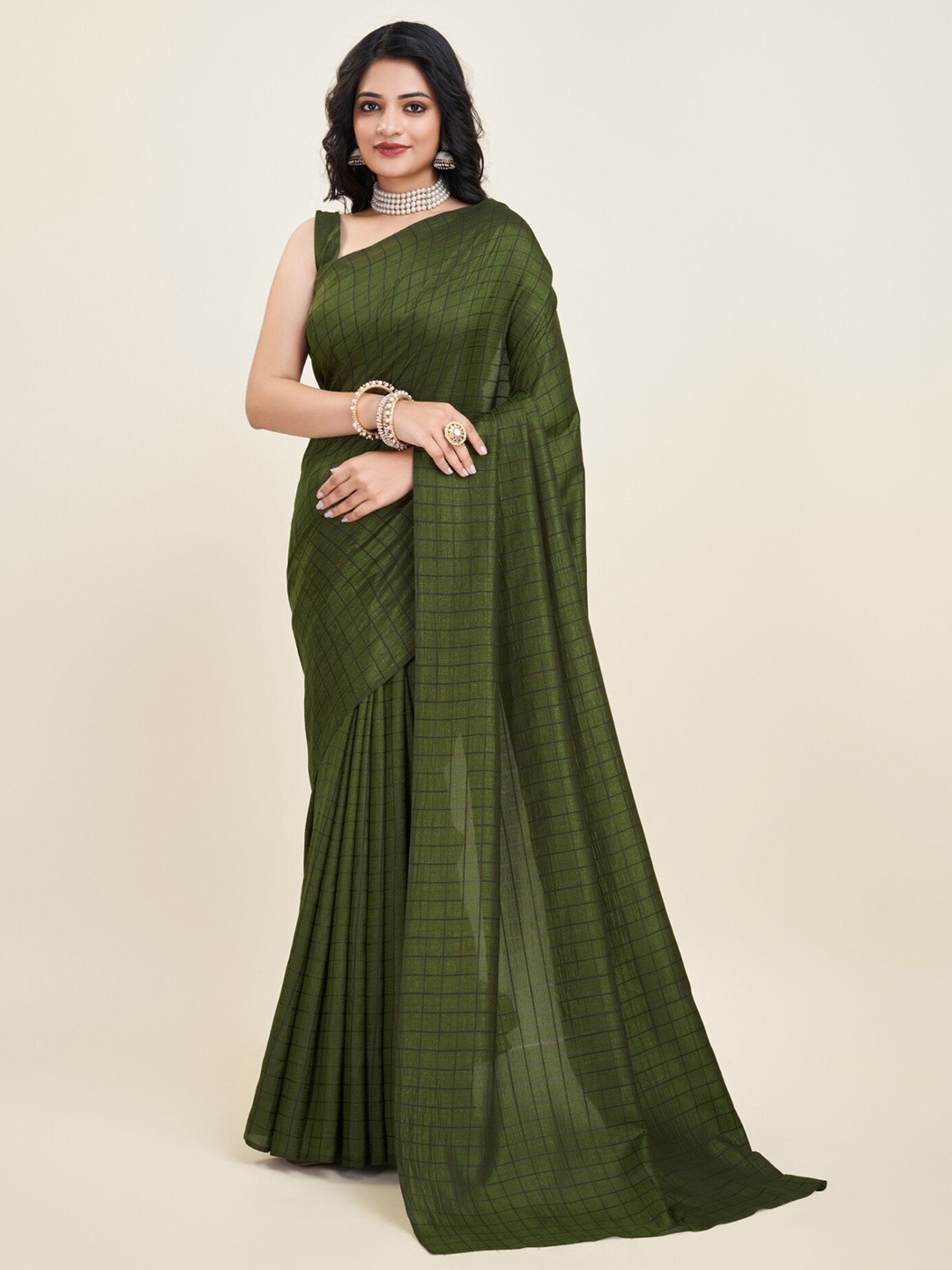 

Sitanjali Checked Printed Sarees, Green