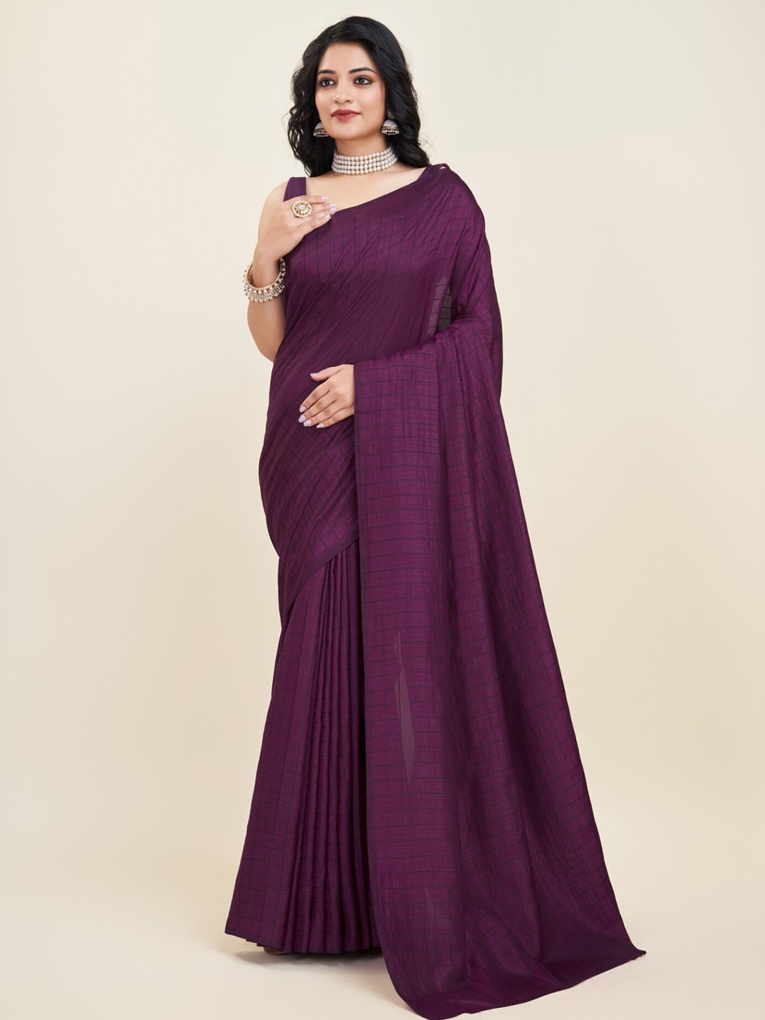 

Sitanjali Checked Printed Sarees, Purple