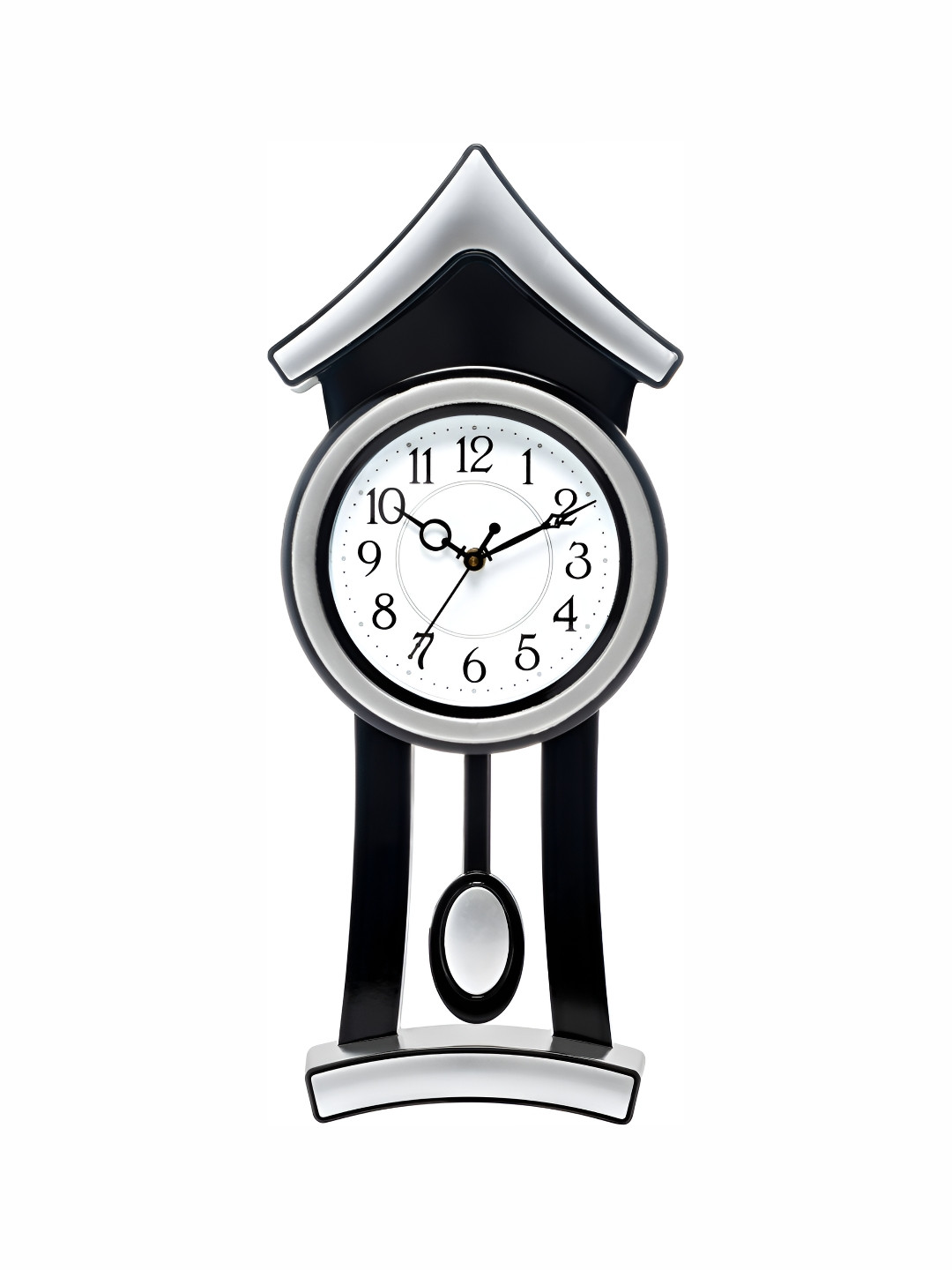 

Attractionz Silver Toned & Black Round Analogue Pendulum Wall Clock