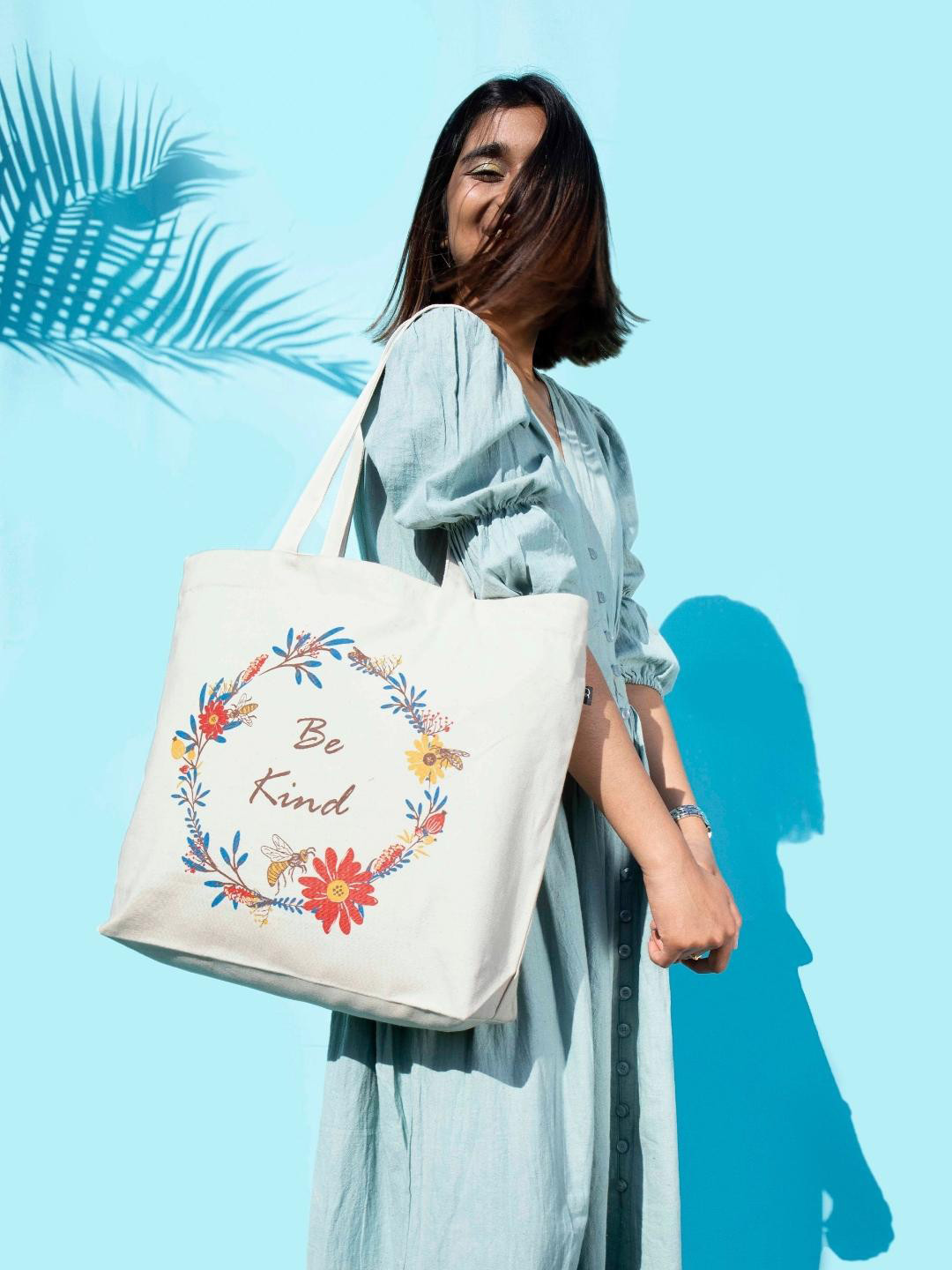 

EcoRight Typography Printed 18 Inch Laptop Pure Cotton Oversized Shopper Tote Bags, Beige