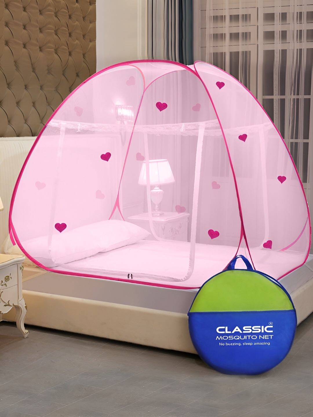 

Classic Mosquito Net Pink & Transparent Queen Size Tent Mosquito Net