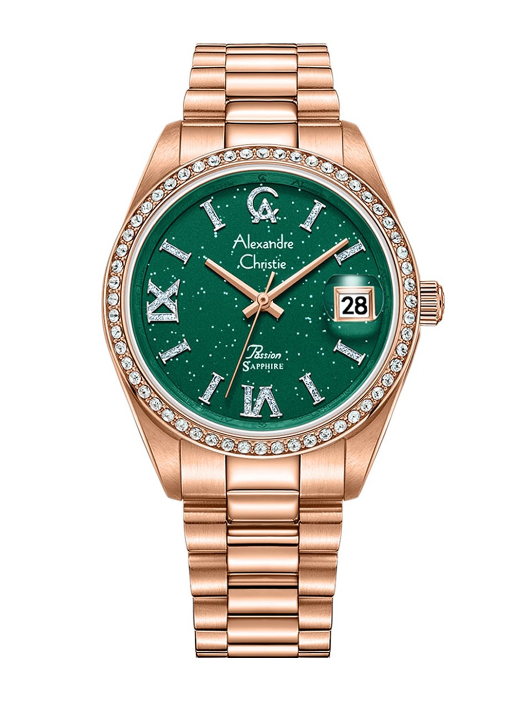 

Alexandre Christie Women Stainless Steel Bracelet Style Straps Analogue Watch 5015LDBRGGN, Rose gold