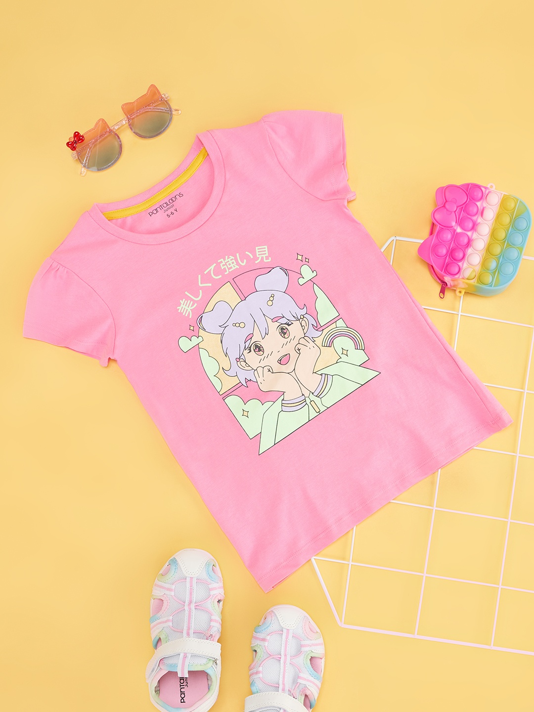 

Pantaloons Junior Girls Printed Pure Cotton T-Shirt, Pink