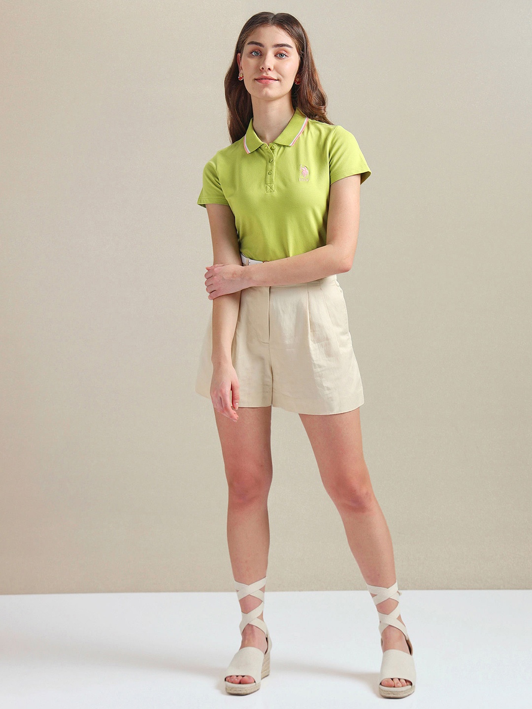 

U.S. Polo Assn. Women Polo Collar Cotton T-shirt, Green
