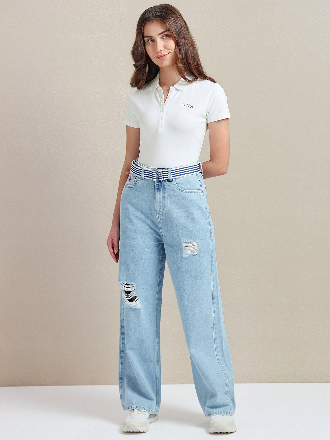 

U.S. Polo Assn. Women Polo Collar Pure Cotton T-shirt, White