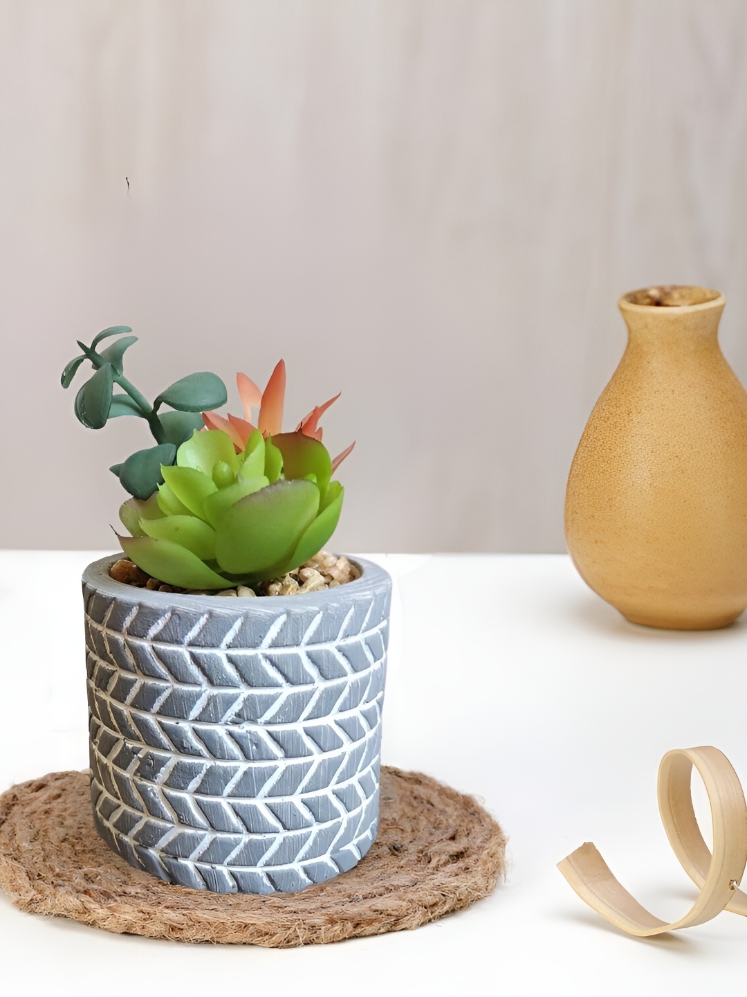 

Satyam Kraft Grey Succulent Artificial Flower With Pot