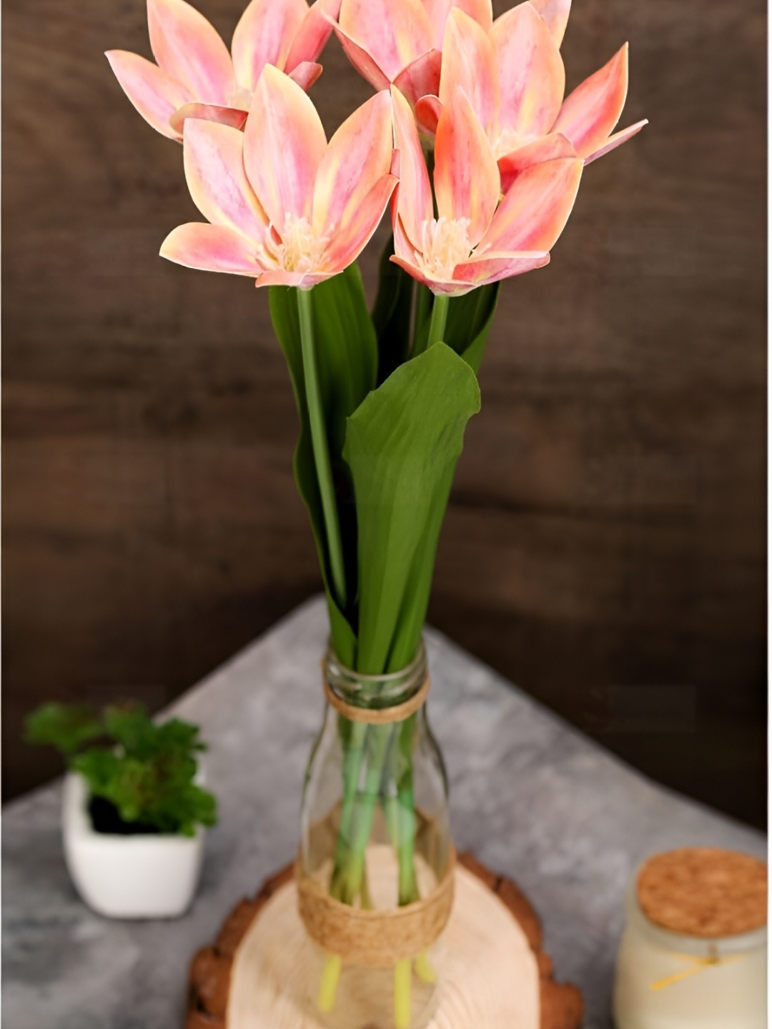 

Satyam Kraft 3 Pieces Peach-Coloured Lily Artificial Flower