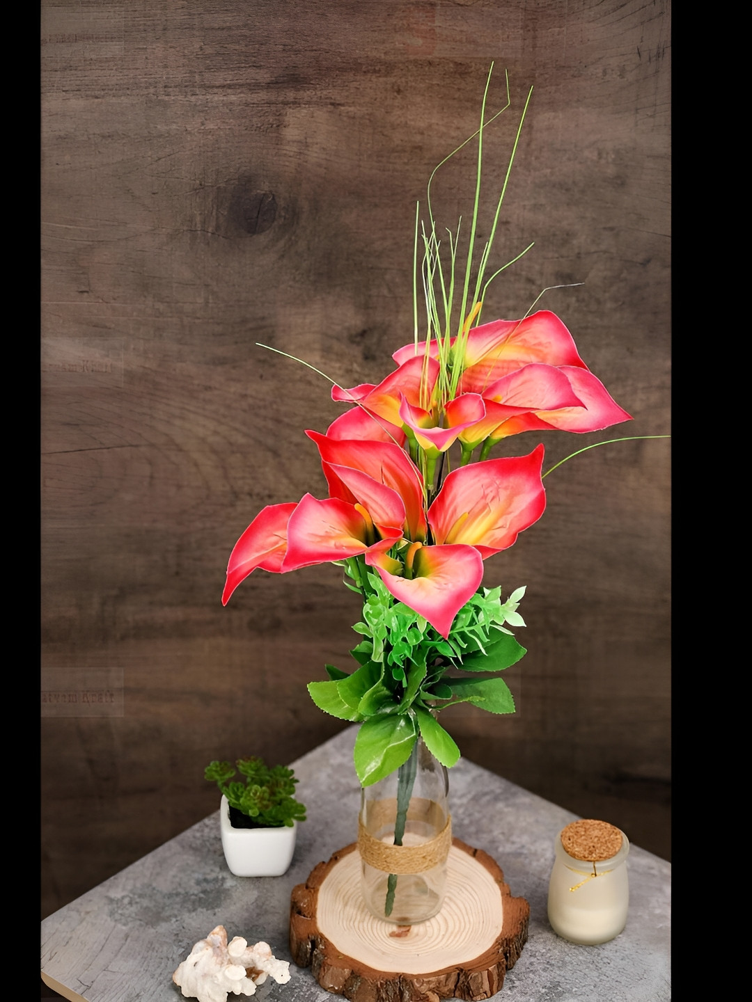 

Satyam Kraft Pink Lily Artificial Lily Tulip Fake Flowers Bunch Flower